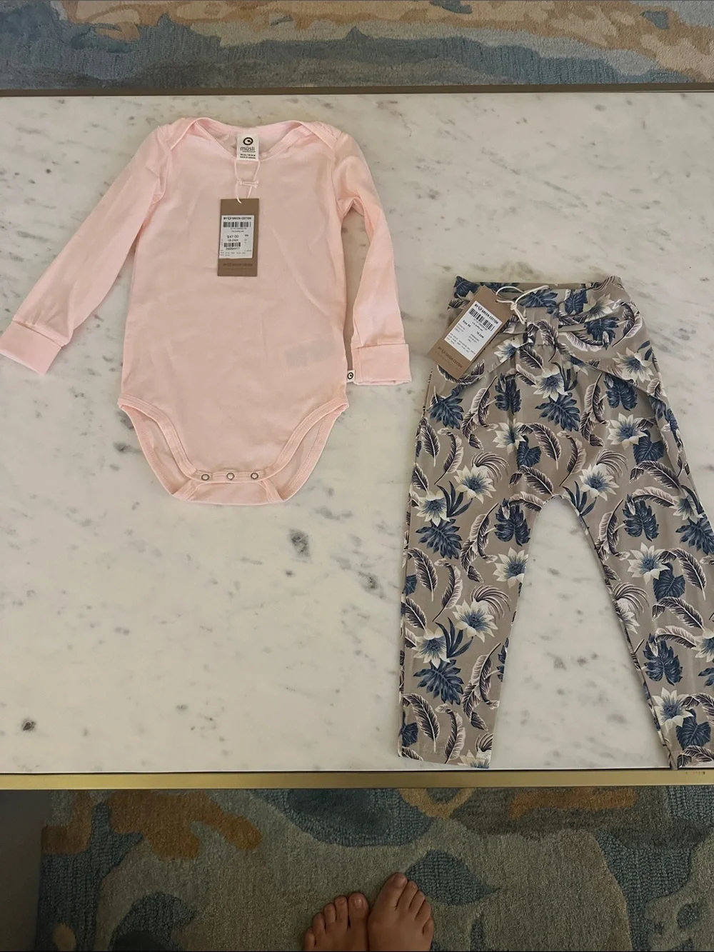 Long-Sleeve Baby Bodysuit and matching pants- luxury brand NWT